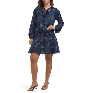CARTOLINA NANTUCKET NAVY FLORAL Silk Blend Emelia Mini Dress